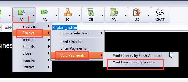 AP > Checks > Void Payments > Void Payments by vendor