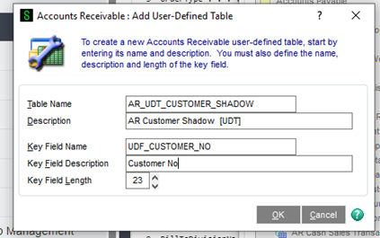 Accounts Receivable User-Defined Table