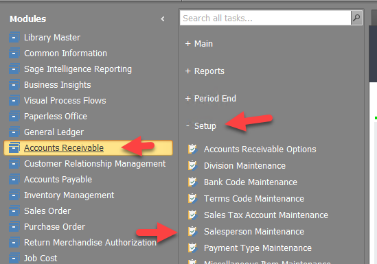 Accounts Receivable > Setup > Salesperson Maintenance