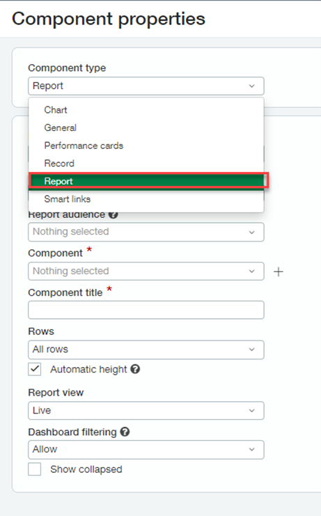 Component properties - component type