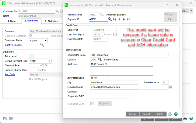 Customer Credit Card and ACH Payment Maintenance