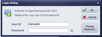 Login Dialog User ID - MANAGER