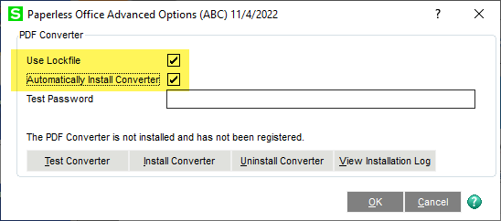 Check boxes for “Use Lockfile” and “Automatically Install Converter” are both selected