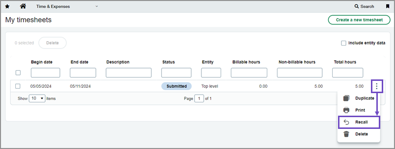 Recall timesheets 