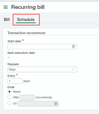 Recurring Bill > Schedule