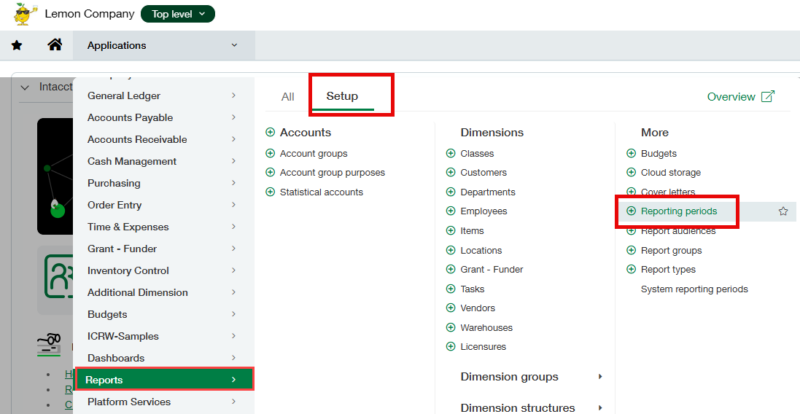 Reports > Setup > Reporting periods