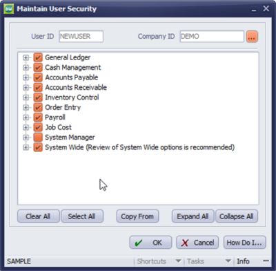 Security settings for one user