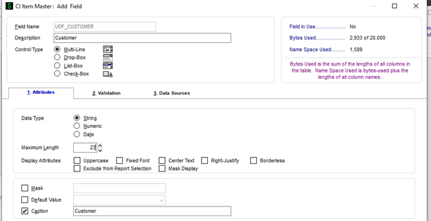 Tab 1 Attributes - Maximum length 23