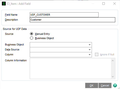 UDF_CUSTOMER - manual entry